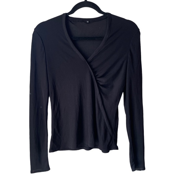 Vintage Tops - *free add on item* Vintage Y2K Black stretch v  neck surplice top with ruching